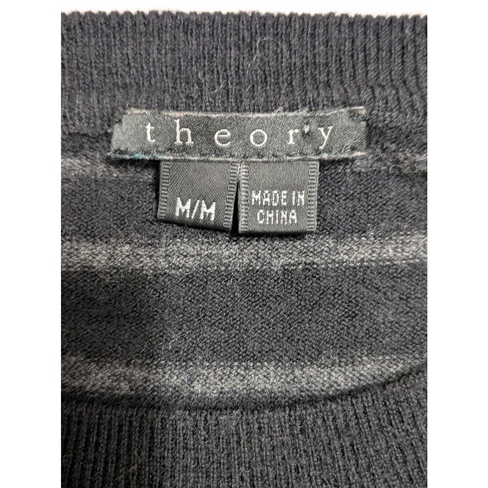 Theory Dress Wool Striped Black Gray Striped‎ Stretch Medium Mini Long Sleeve - Picture 3 of 8
